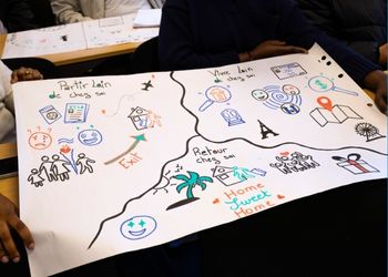 affiche avec des dessins d'un avenir à l'international